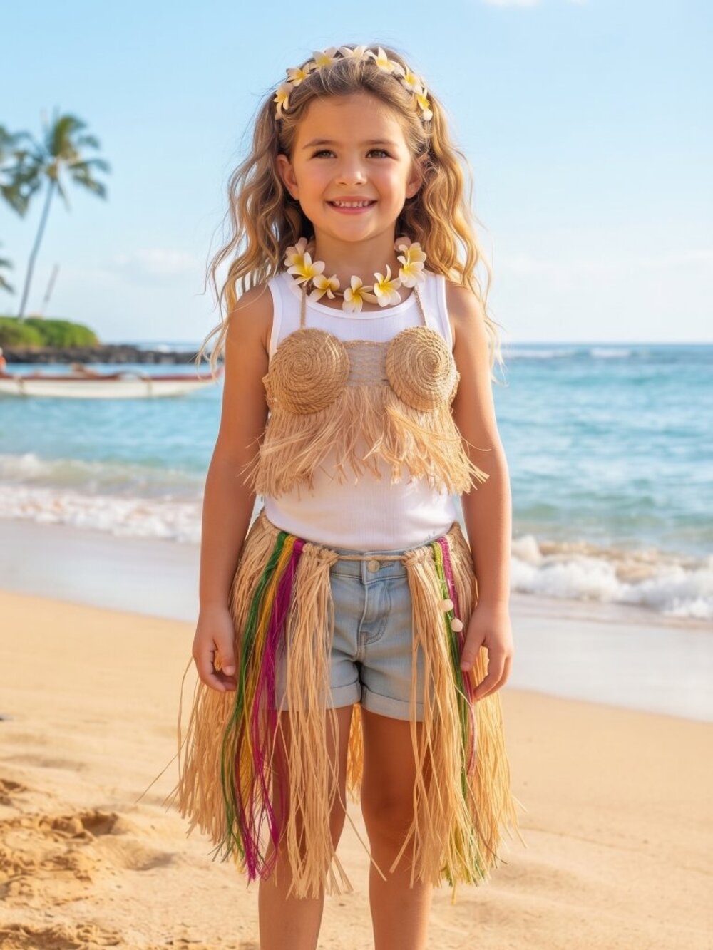 Akawaio Indigenous Handmade Raffia Hula Skirt & Top Girls 3-8 Guyana